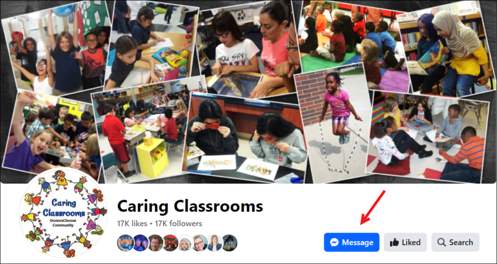 How to contact the Caring Classrooms admins on Facebook