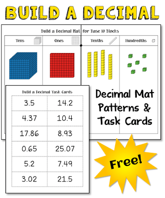 Build a Decimal freebie from Laura Candler! Includes decimal cards and patterns to create the decimal place value mat needed for the activity.