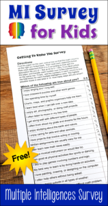Learn how to use multiple intelligence theory and growth mindset together to motivate your students to become lifelong learners! Use this free MI Survey for Kids from Laura Candler to help you get started!