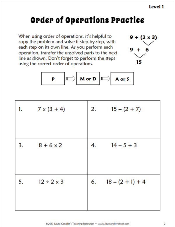 Free Order Of Operations Worksheet Laura Candler