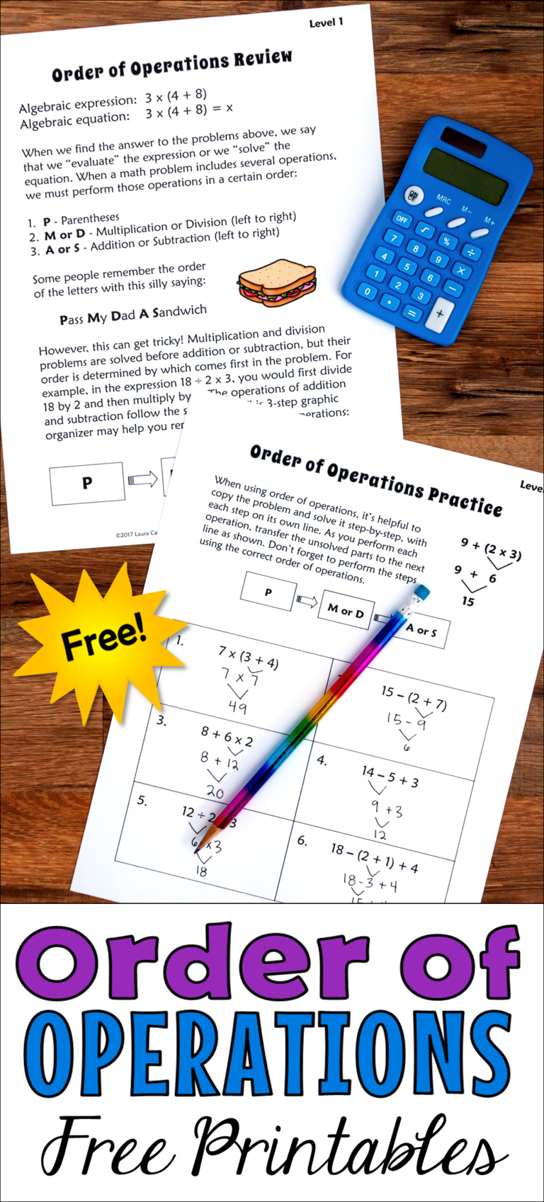 Free Order of Operations Printables and Lesson Laura Candler