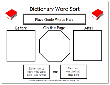Dictionary Word Sort Game Board