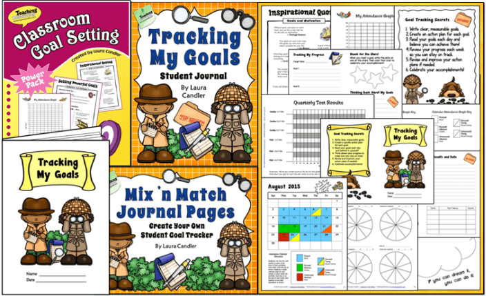 Goal Setting Combo from Laura Candler includes Classroom Goal Setting and Tracking My Goals Student Journal Pages