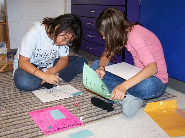 Students working in math stations.