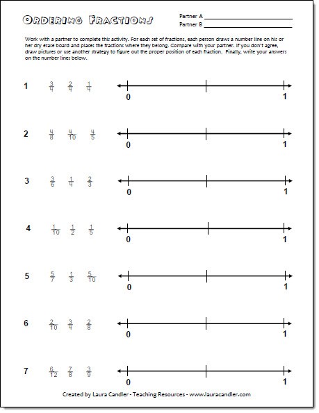 Free Ordering Fractions on a Number Line Printable