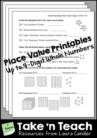Place Value Printables - Numbers Up to 4 Digits