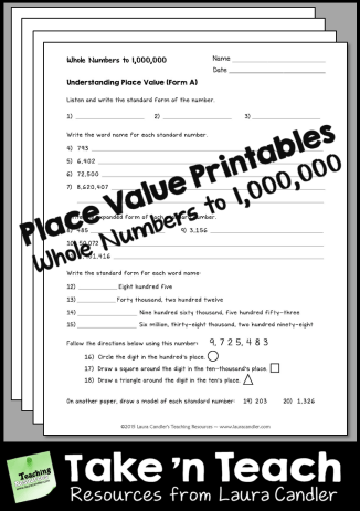 Place Value Printables - Whole Number to 1 Million