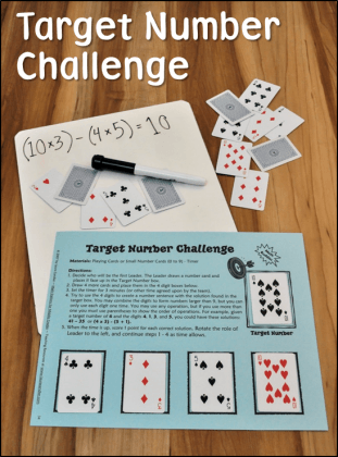 Target Number Challenge Game in Math Stations for Middle Grades