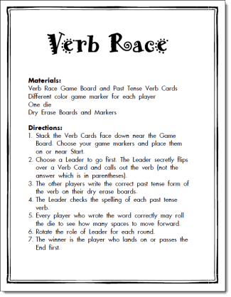 Verb Race Game Freebie