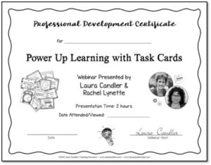 Task Cards Webinar PD Certificate