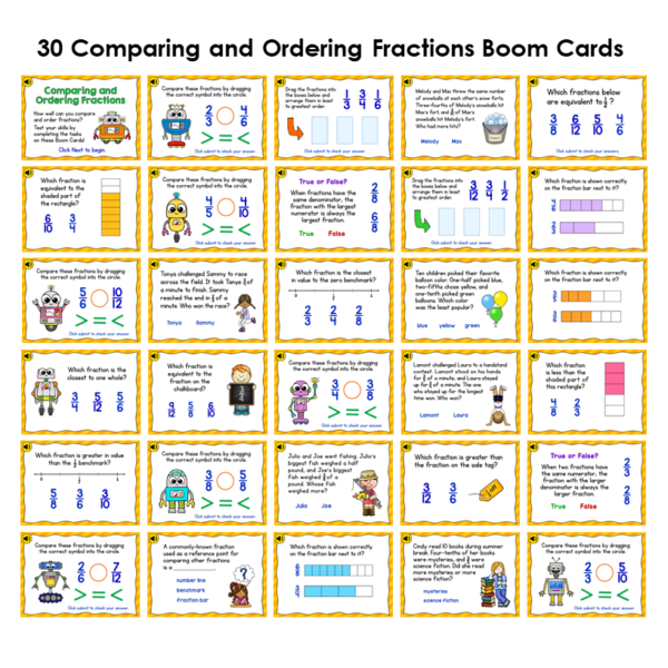 Comparing and Ordering Fractions Boom Cards is a set of self-checking, interactive, digital task cards to help students master comparing and ordering fractions.