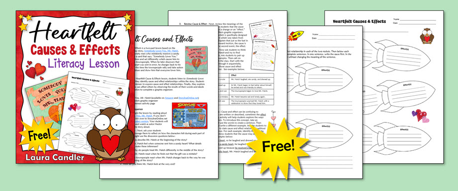 Heartfelt Causes and Effects is a literacy lesson with free printables to use with the children’s book Somebody Loves You Mr. Hatch. This Cause and Effect graphic organizer is a great way to teach kids how their words and actions affect others. Perfect for Valentine's Day!