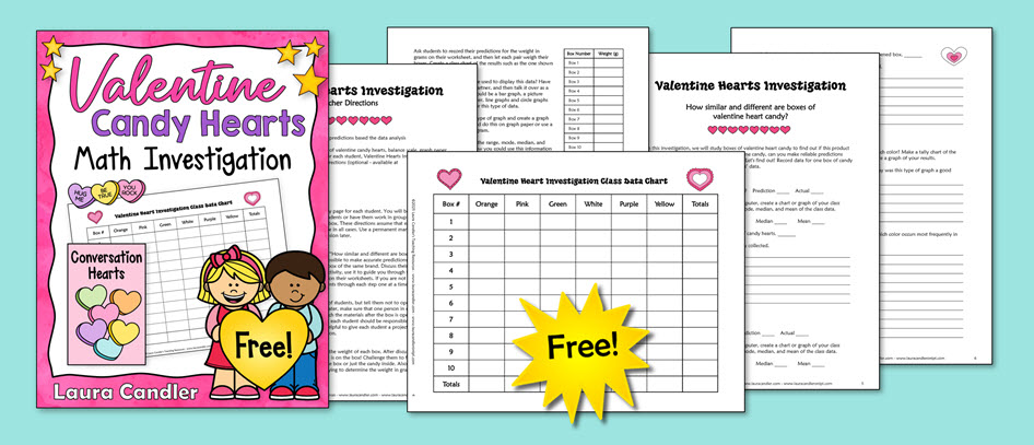 Free Valentine Candy Hearts math lesson! Students conduct a simple investigation to find out if all boxes of Valentine conversation hearts are the same.