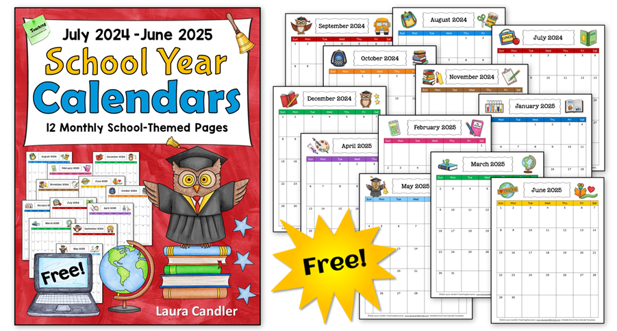 Grab this free School Year Calendar from Laura Candler's blog!