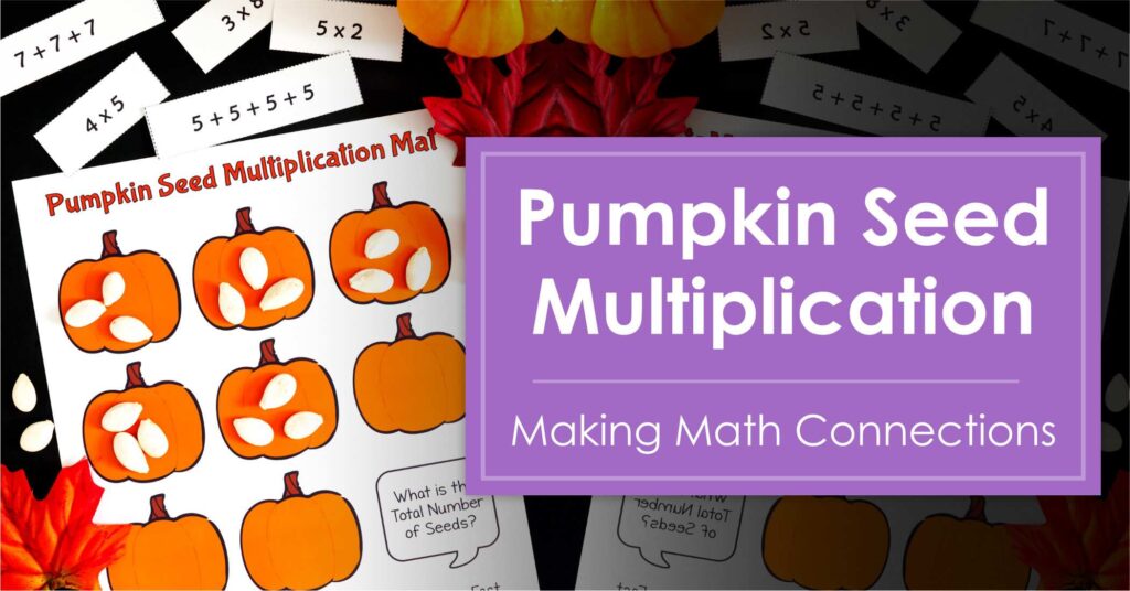 Pumpkin Seed Multiplication is a FREE partner activity that uses pumpkin seeds to help kids understand the relationship between addition and multiplication.