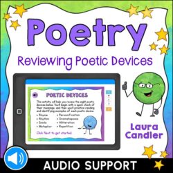 Poetry Boom Cards is a set of interactive, self-checking digital task cards that can be used to review eight commonly-used poetic devices.